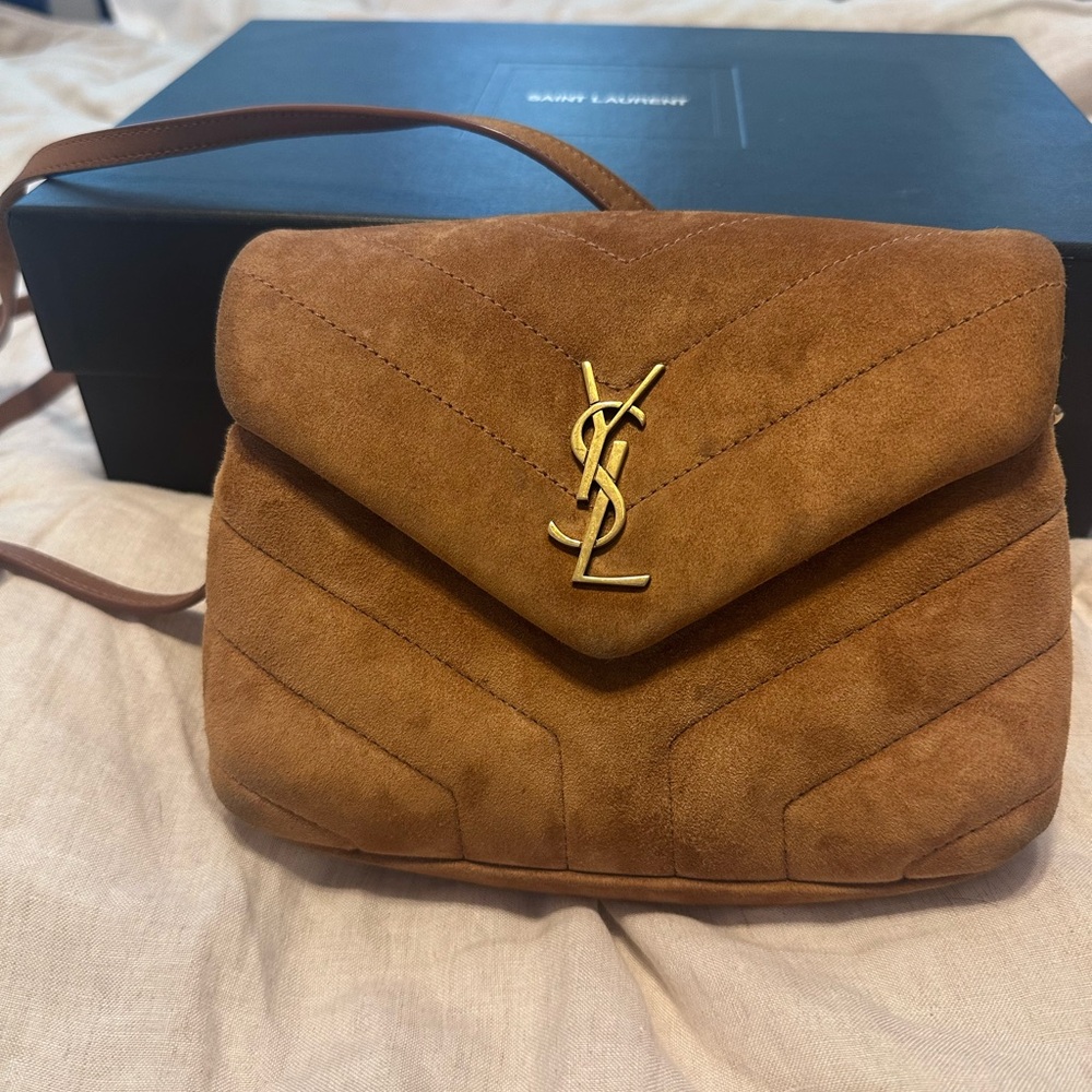 Saint Laurent Brown Suede Toy Loulou Crossbody Bag - Picture 5 of 10